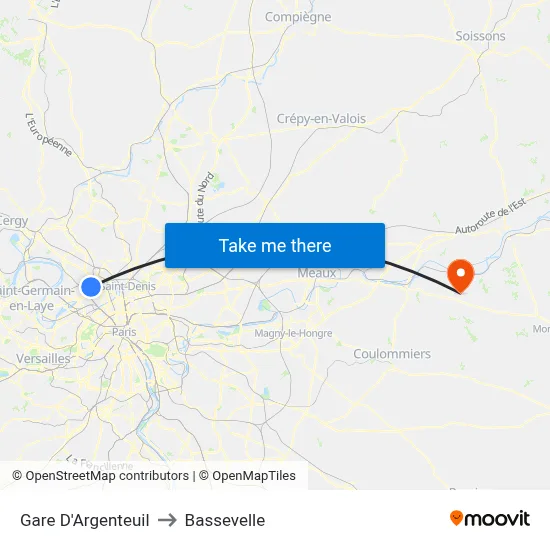 Gare D'Argenteuil to Bassevelle map