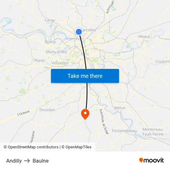 Andilly to Baulne map