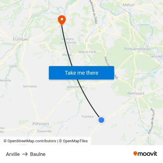 Arville to Baulne map