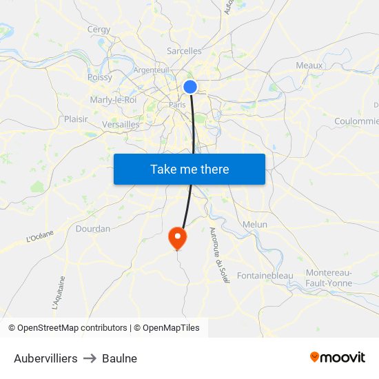 Aubervilliers to Baulne map