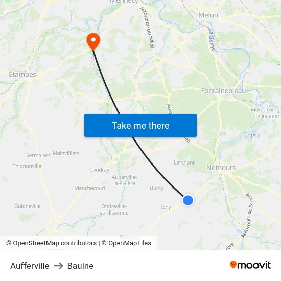 Aufferville to Baulne map