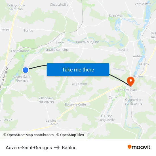 Auvers-Saint-Georges to Baulne map