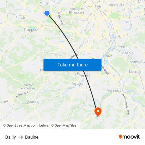 Bailly to Baulne map