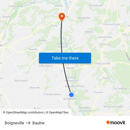 Boigneville to Baulne map