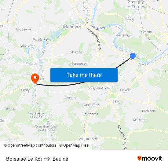 Boissise-Le-Roi to Baulne map