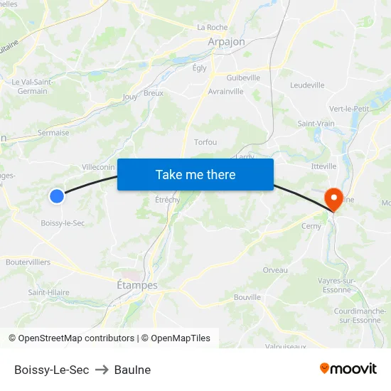Boissy-Le-Sec to Baulne map