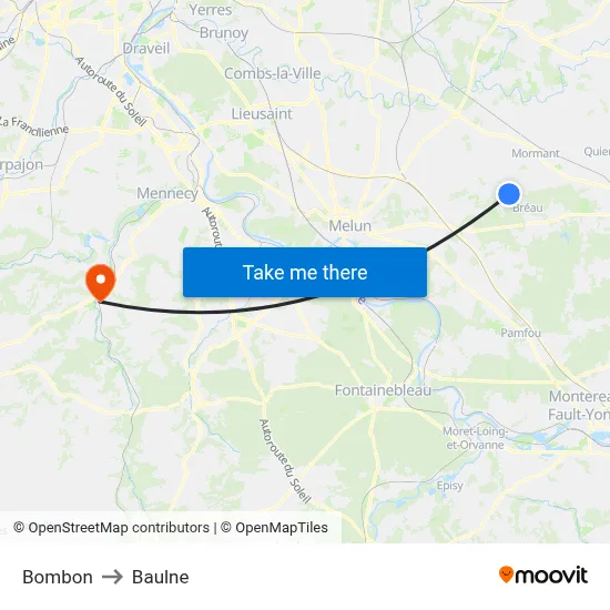 Bombon to Baulne map