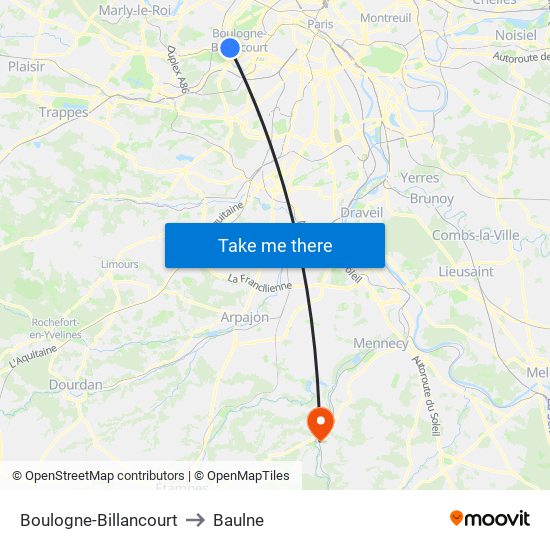 Boulogne-Billancourt to Baulne map