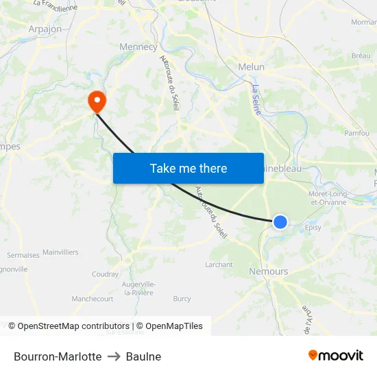 Bourron-Marlotte to Baulne map