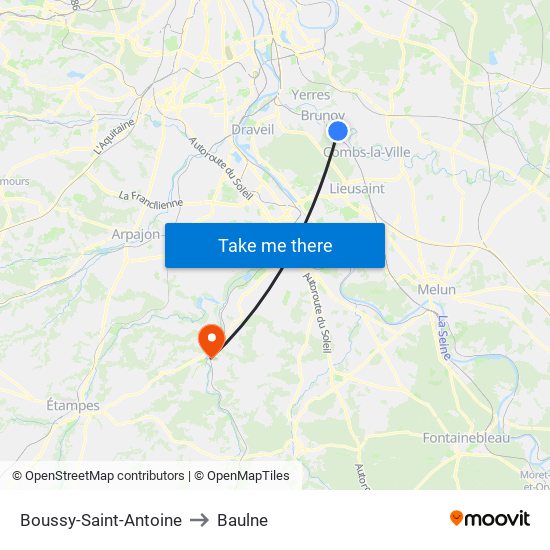 Boussy-Saint-Antoine to Baulne map