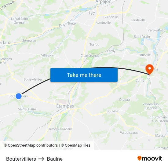 Boutervilliers to Baulne map