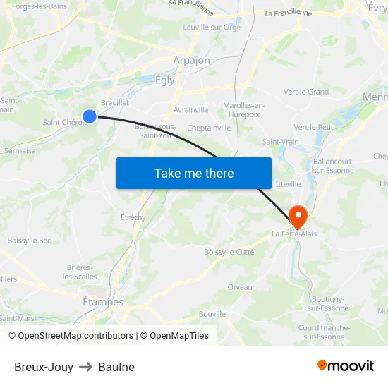 Breux-Jouy to Baulne map