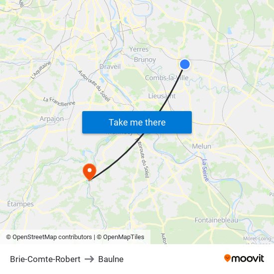 Brie-Comte-Robert to Baulne map