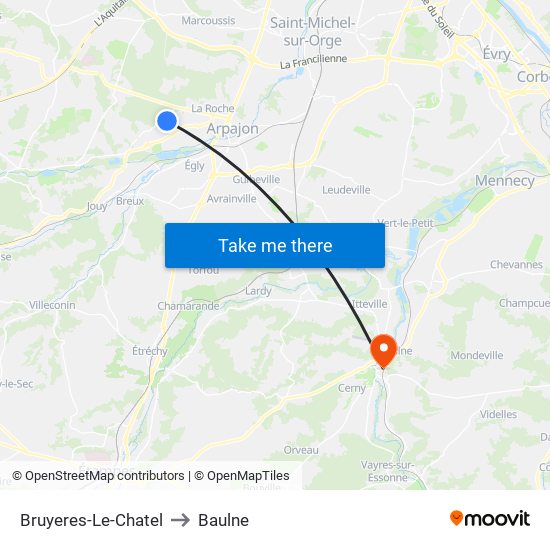 Bruyeres-Le-Chatel to Baulne map