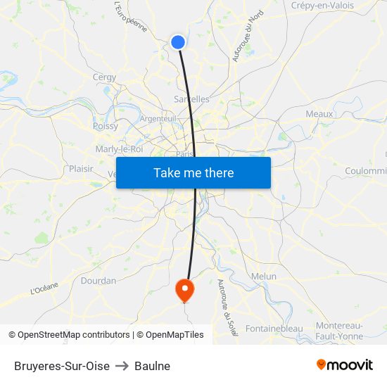Bruyeres-Sur-Oise to Baulne map