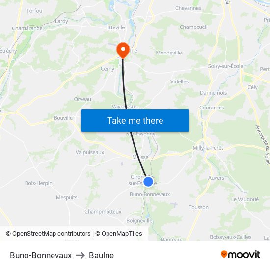 Buno-Bonnevaux to Baulne map