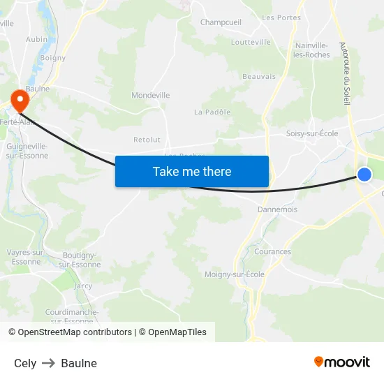 Cely to Baulne map