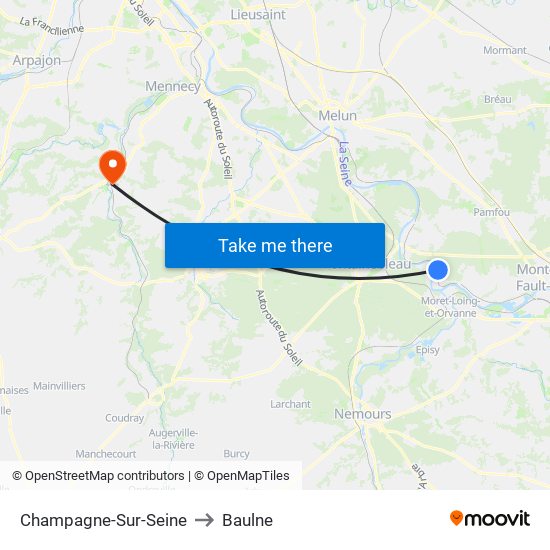 Champagne-Sur-Seine to Baulne map