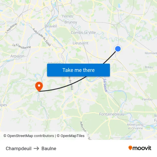 Champdeuil to Baulne map