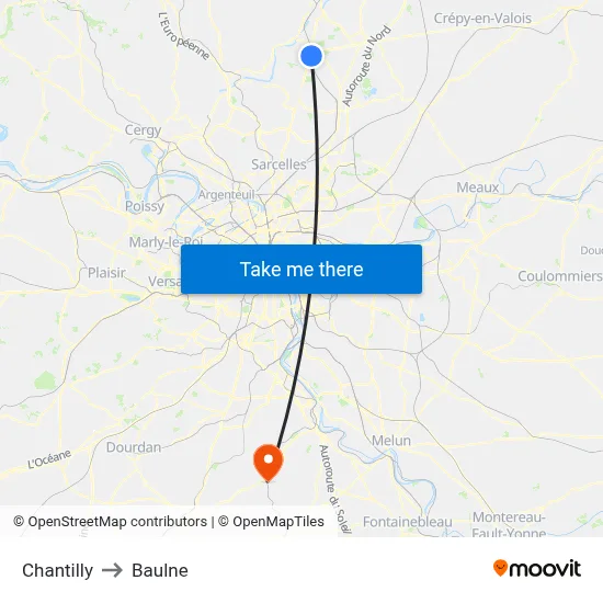 Chantilly to Baulne map