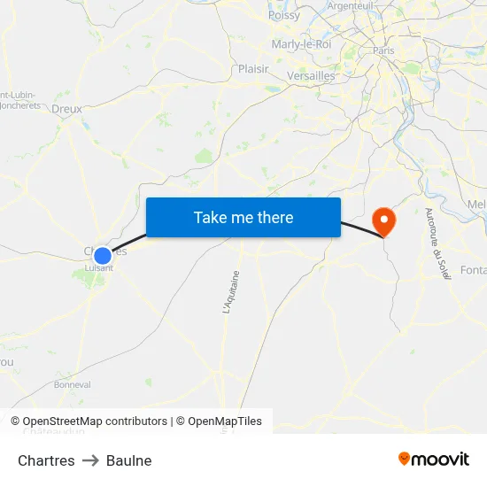 Chartres to Baulne map