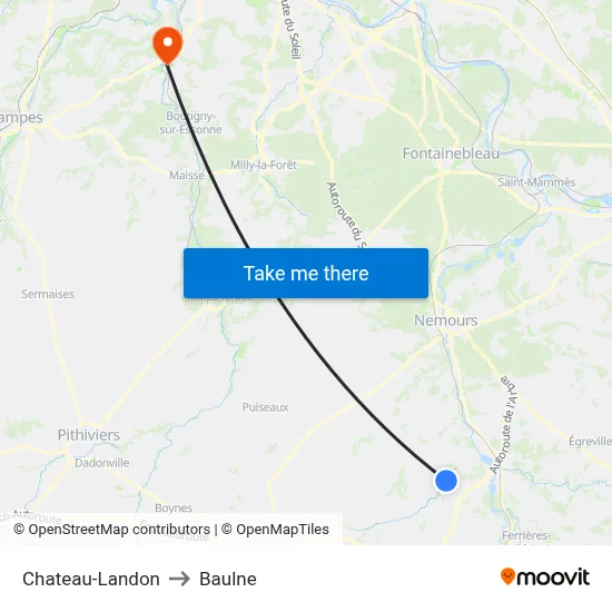 Chateau-Landon to Baulne map