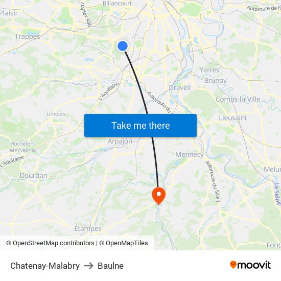 Chatenay-Malabry to Baulne map