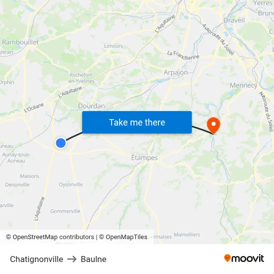 Chatignonville to Baulne map