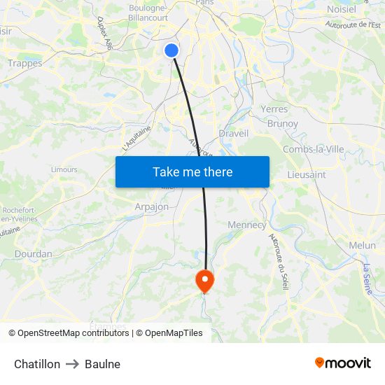 Chatillon to Baulne map