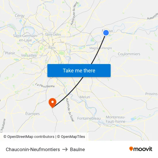 Chauconin-Neufmontiers to Baulne map