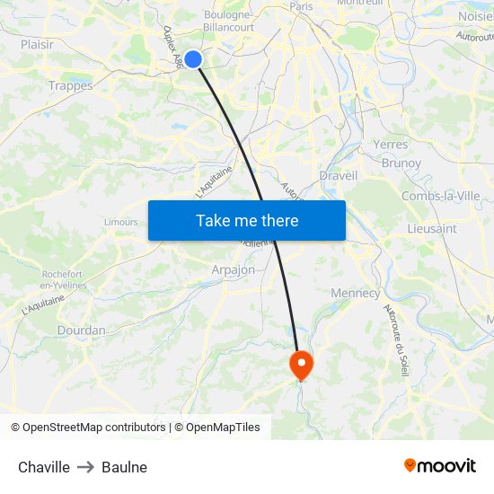 Chaville to Baulne map