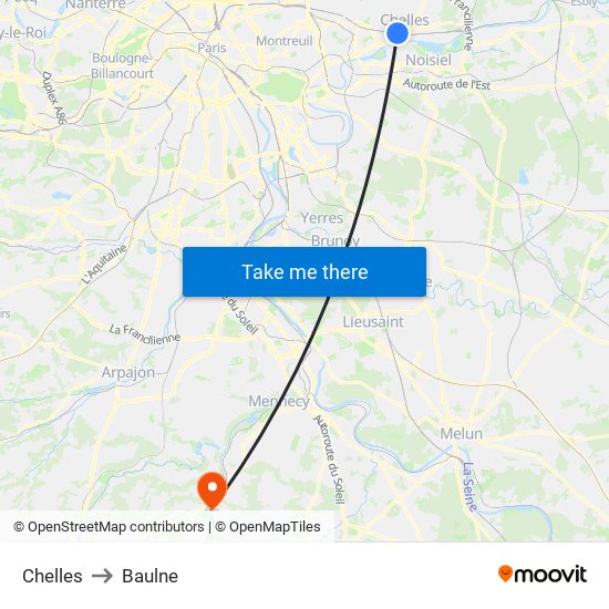 Chelles to Baulne map