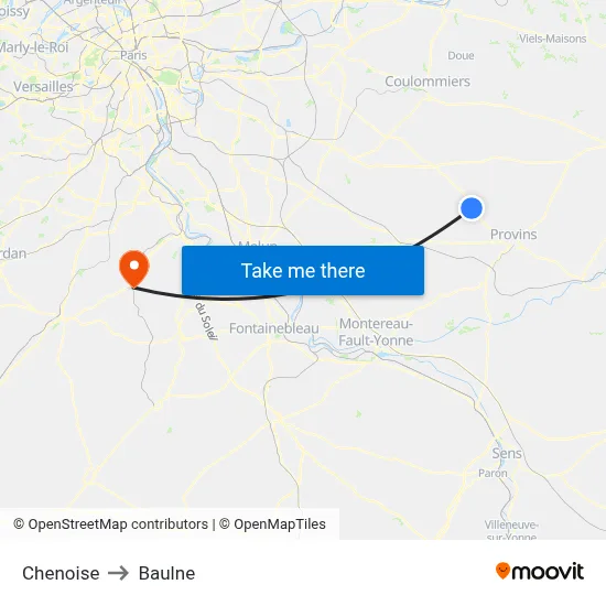 Chenoise to Baulne map