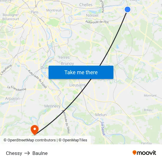 Chessy to Baulne map