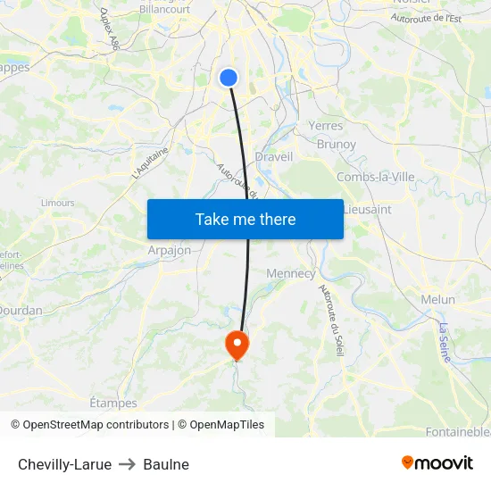Chevilly-Larue to Baulne map