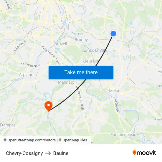 Chevry-Cossigny to Baulne map