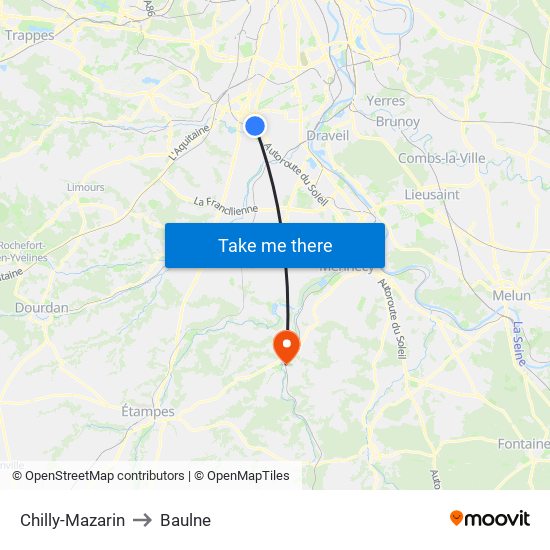 Chilly-Mazarin to Baulne map