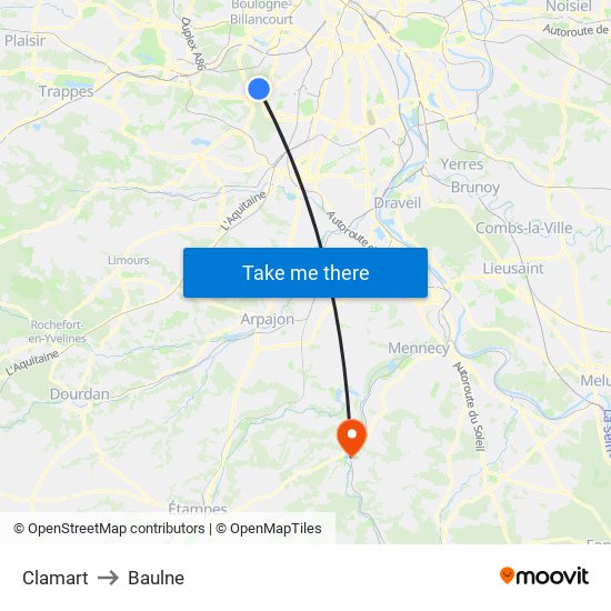 Clamart to Baulne map