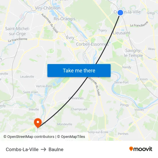 Combs-La-Ville to Baulne map