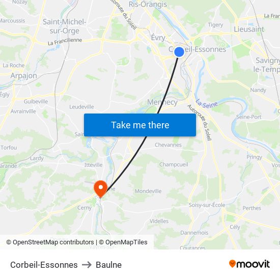 Corbeil-Essonnes to Baulne map