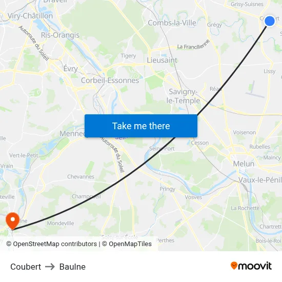 Coubert to Baulne map