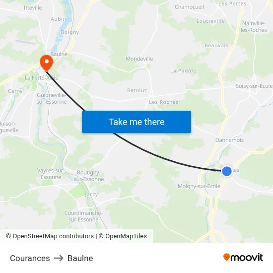 Courances to Baulne map