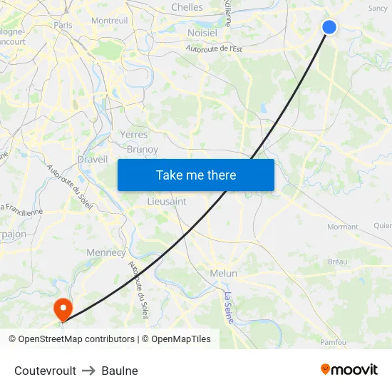 Coutevroult to Baulne map