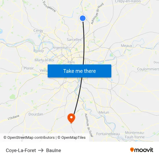 Coye-La-Foret to Baulne map
