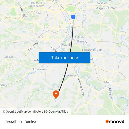 Creteil to Baulne map