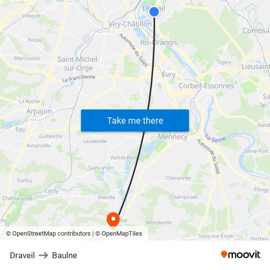 Draveil to Baulne map