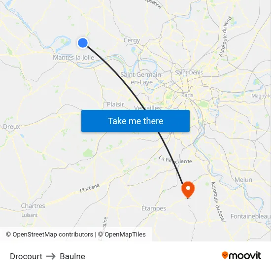 Drocourt to Baulne map