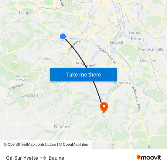 Gif-Sur-Yvette to Baulne map