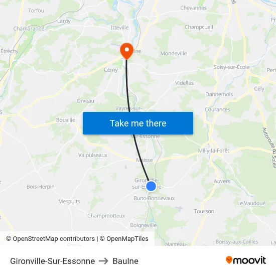 Gironville-Sur-Essonne to Baulne map