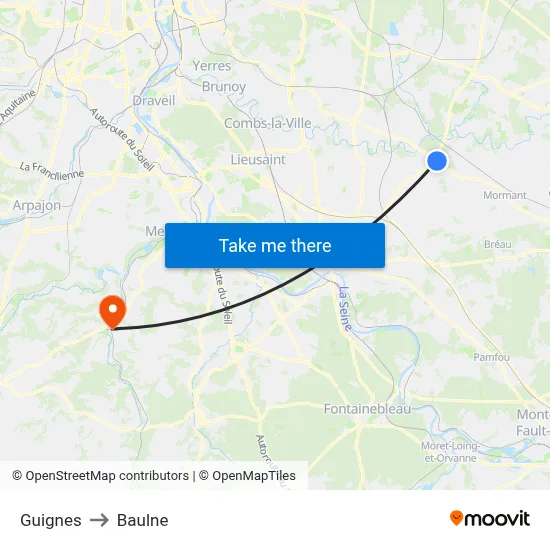 Guignes to Baulne map